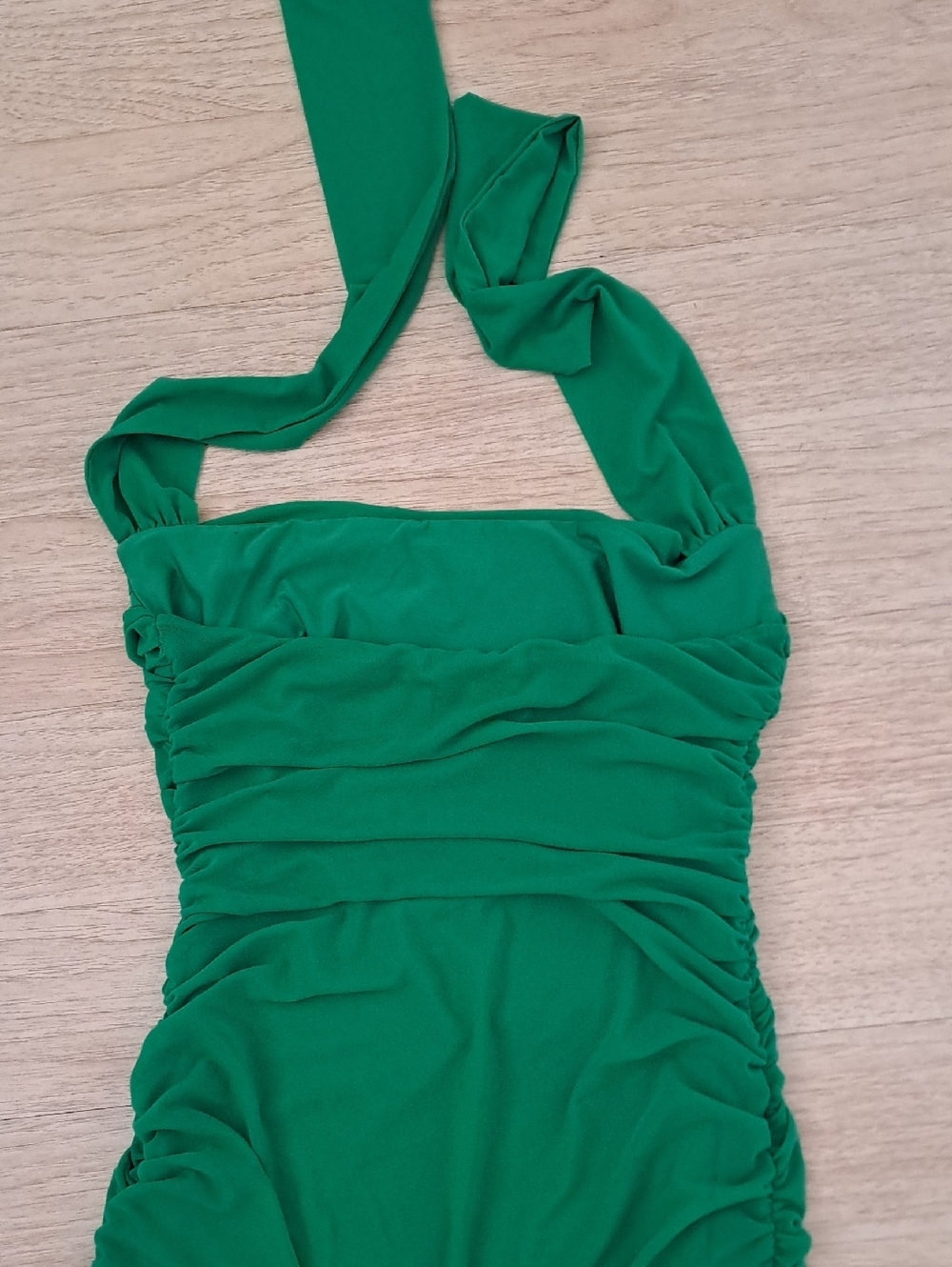 Green Ruched Halter Mini Dress - Picture 9 of 9